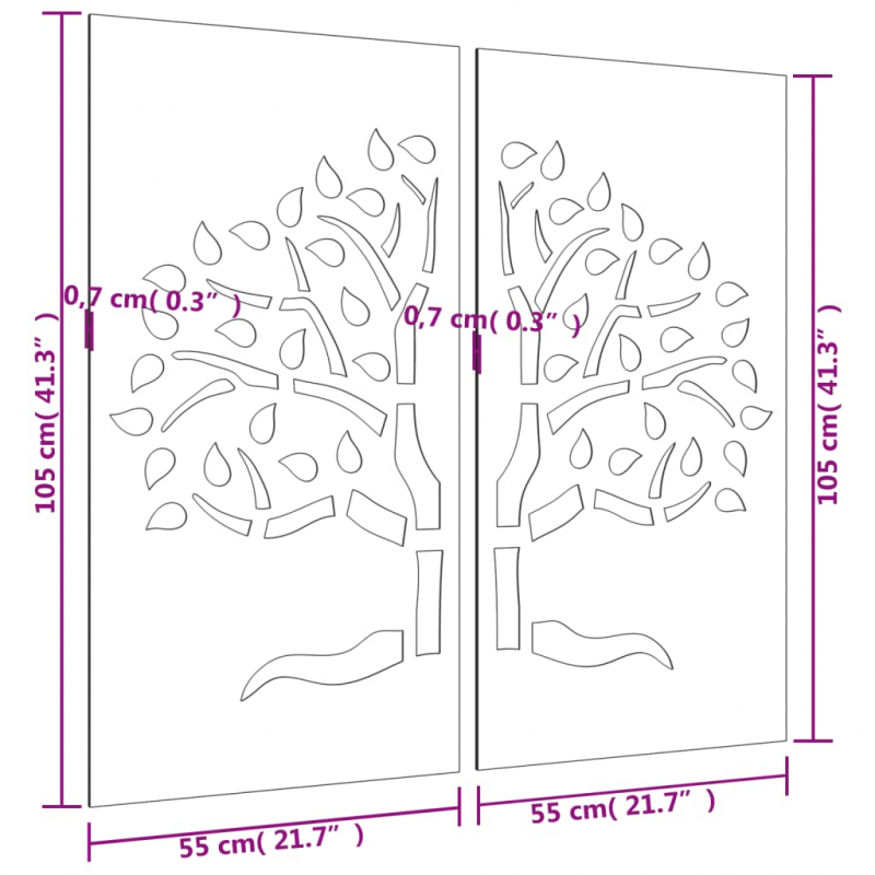 2-tlg. Garten-Wanddeko 105x155 cm Cortenstahl Baum-Design