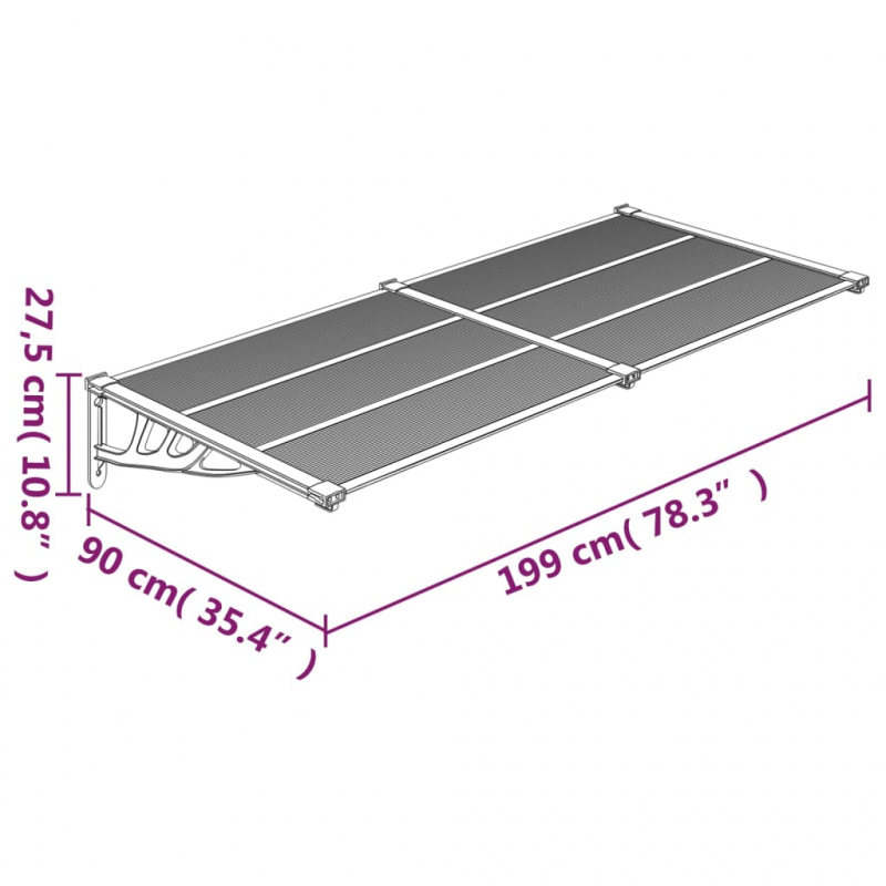 Türvordach Grau und Transparent 199x90 cm Polycarbonat