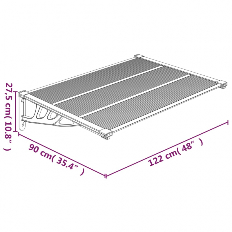 Türvordach Schwarz 122x90 cm Polycarbonat