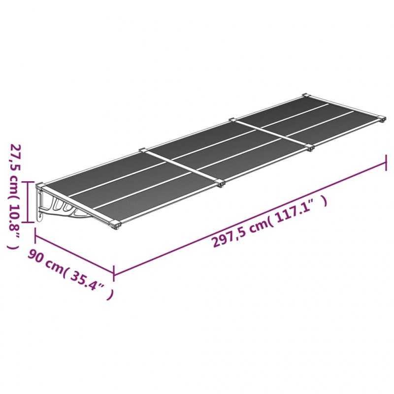 Türvordach Schwarz 297,5x90 cm Polycarbonat