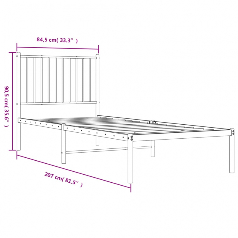 Bettgestell mit Kopfteil Metall Schwarz 80x200 cm