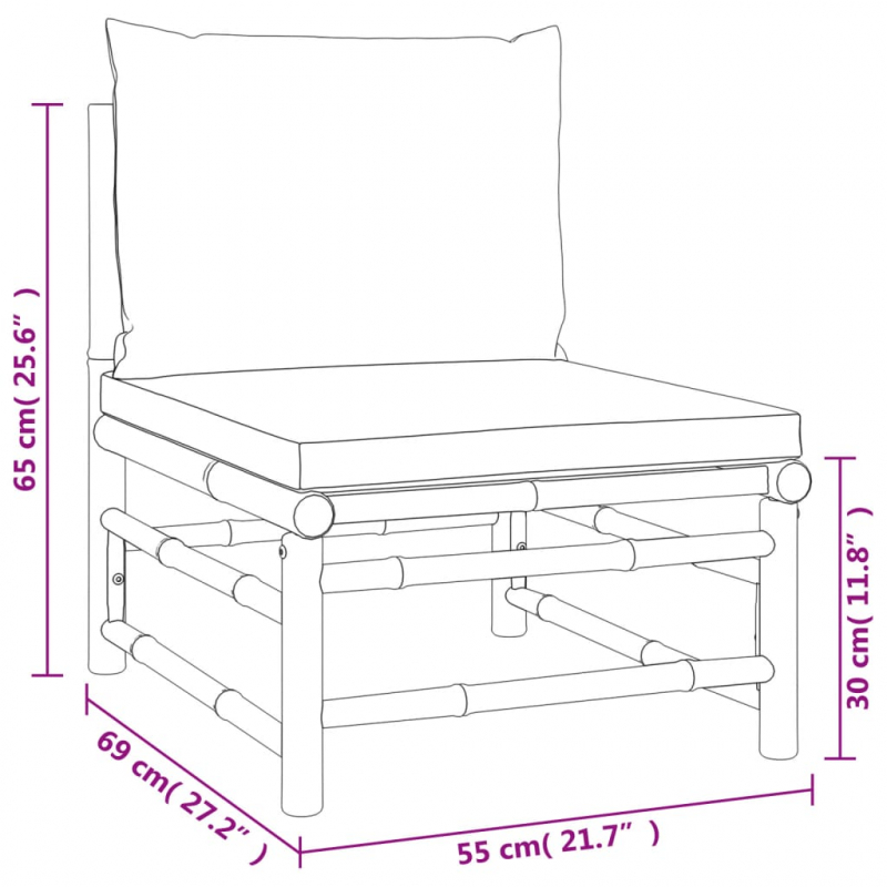 2-tlg. Garten-Lounge-Set mit Grünen Kissen Bambus