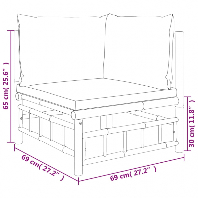 2-tlg. Garten-Lounge-Set mit Cremeweißen Kissen Bambus