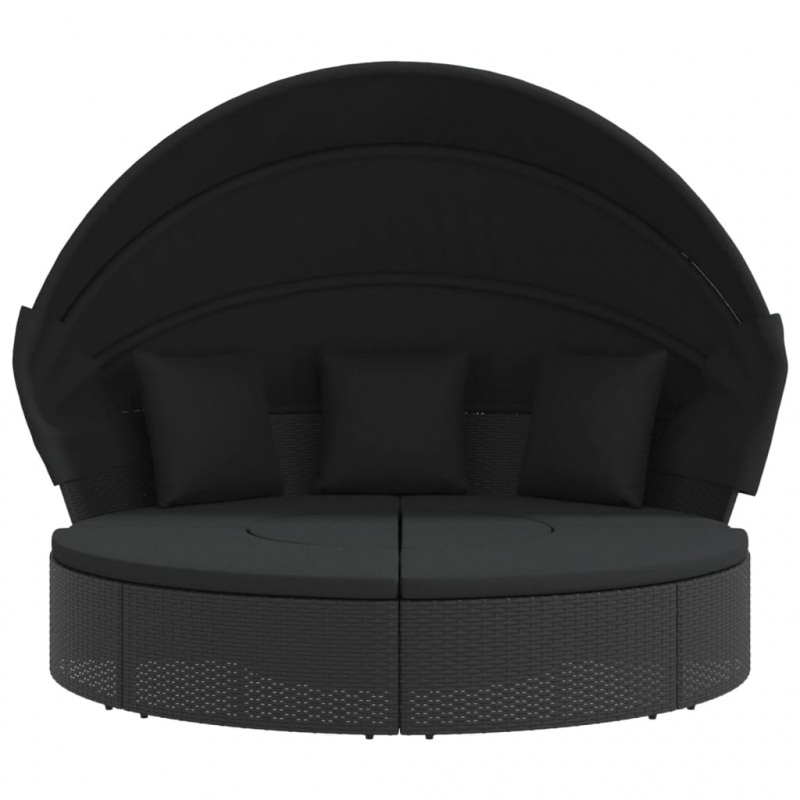 Outdoor-Loungebett mit Dach und Kissen Schwarz Poly Rattan