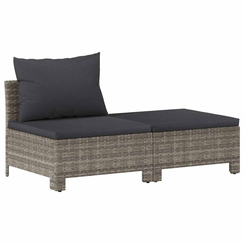 2-tlg. Garten-Lounge-Set mit Kissen Grau Poly Rattan