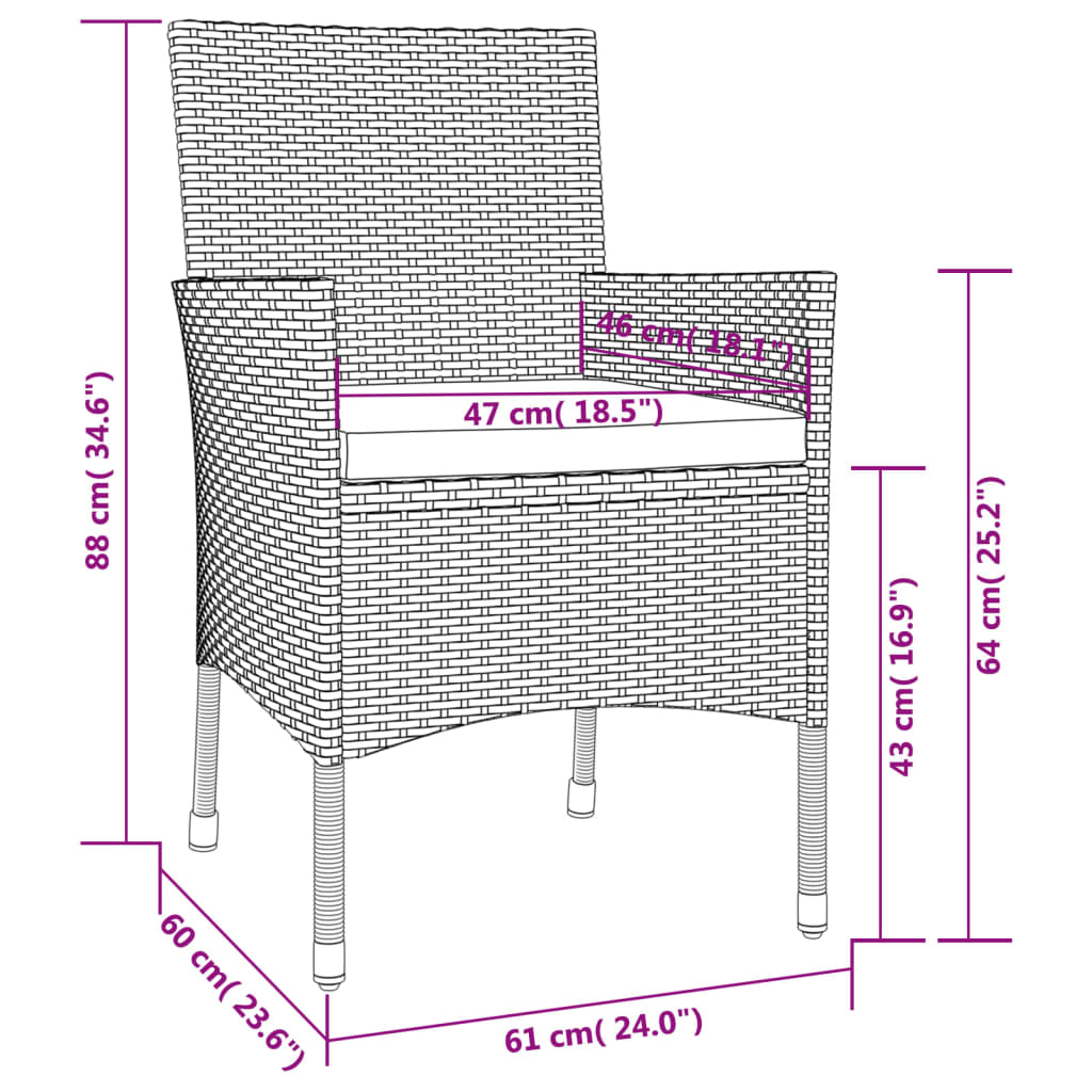 Gartenstühle mit Kissen 2 Stk. Braun Poly Rattan (nur UK/IE/FI/NO)