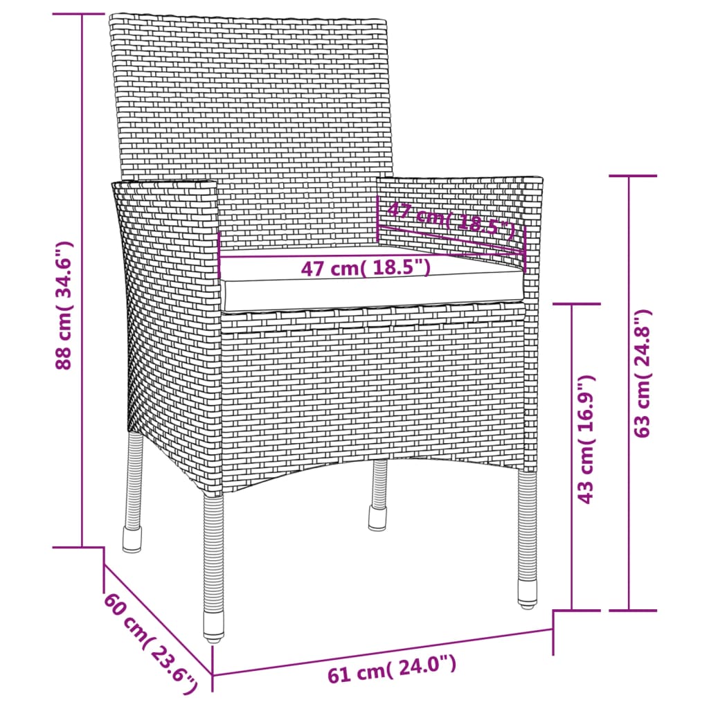 Gartenstühle mit Kissen 2 Stk. Schwarz Poly Rattan (nur UK/IE/FI/NO)