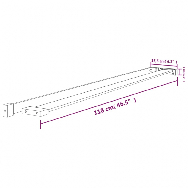 Duschablage für Begehbare Dusche Schwarz 118 cm Aluminium