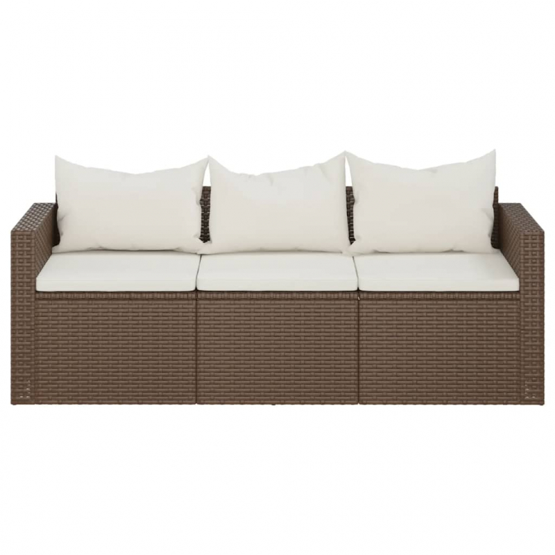 Gartensofa 3-Sitzer mit Kissen Braun Poly Rattan