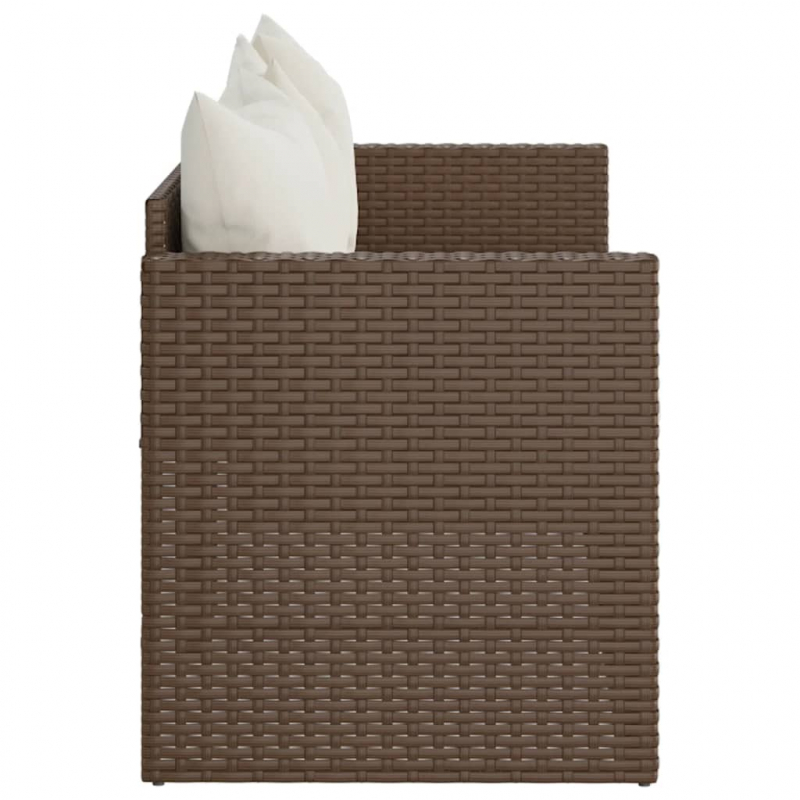 Gartensofa 3-Sitzer mit Kissen Braun Poly Rattan