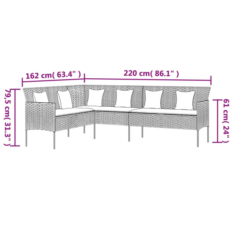 2-tlg. Garten-Essgruppe mit Kissen Grau Poly Rattan