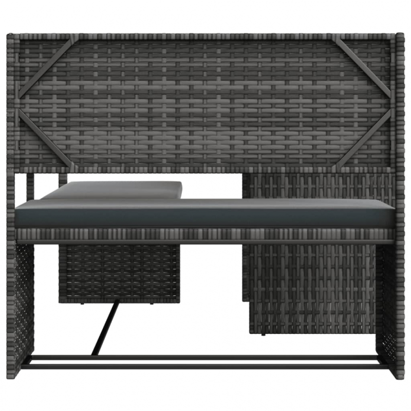 Gartensofa in L-Form mit Tisch und Kissen Grau Poly Rattan