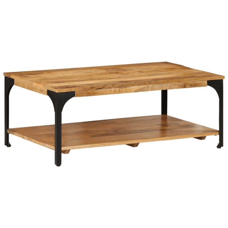 Couchtisch mit Ablage 100x55x38 cm Massivholz Mango und Stahl