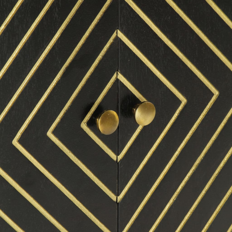 Sideboard mit 2 Türen Schwarz Gold 55x30x75 cm Massivholz Mango