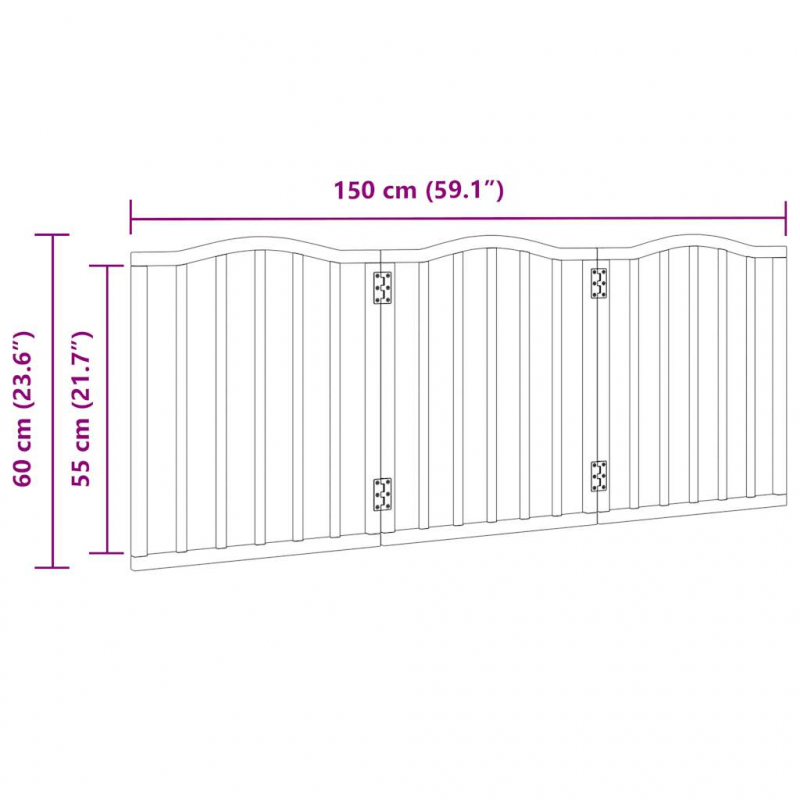 3-tlg. Hundetor Faltbar Schwarz 150 cm Pappelholz