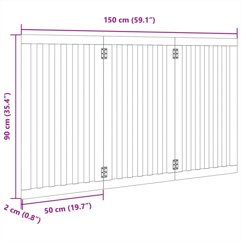 3-tlg. Hundetor Faltbar Schwarz 150 cm Pappelholz