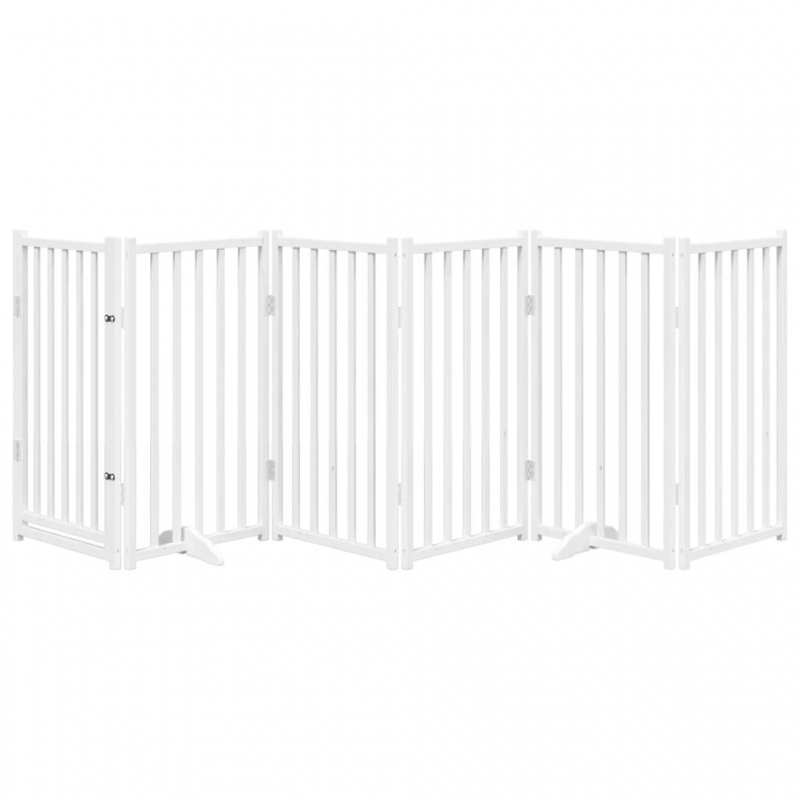 6-tlg. Hundetor mit Tür Faltbar Weiß 300 cm Massivholz Tanne