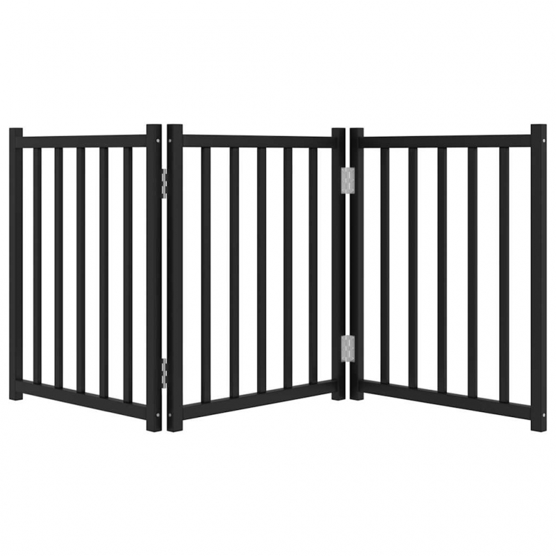 3-tlg. Hundetor Faltbar Schwarz 150 cm Massivholz Tanne