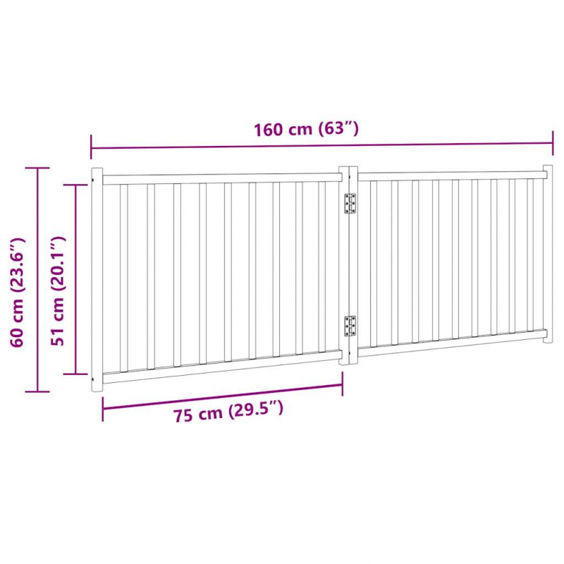 2-tlg. Hundetor Faltbar Schwarz 160 cm Massivholz Tanne