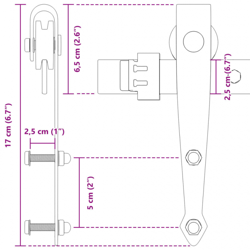Mini Schiebetürbeschlag Set für Schranktüren 122 cm Carbonstahl