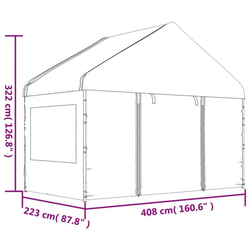 Pavillon mit Dach Weiß 4,08x2,23x3,22 m Polyethylen