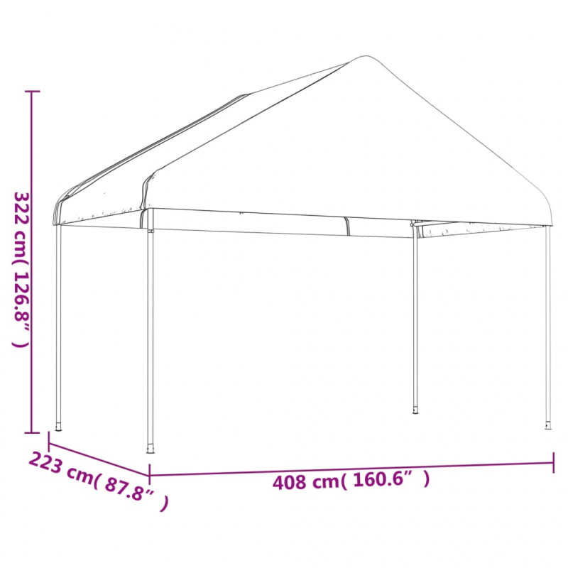 Pavillon mit Dach Weiß 4,08x2,23x3,22 m Polyethylen