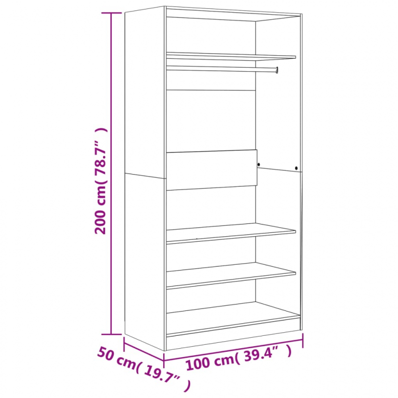 Kleiderschrank Räuchereiche 100x50x200 cm Holzwerkstoff