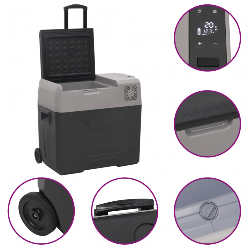 Kühlbox mit Rollen und Adapter Schwarz & Grau 50 L Polypropylen