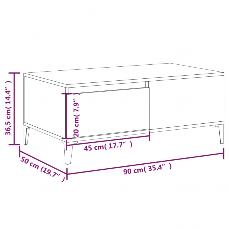 Couchtisch Braun Eichen-Optik 90x50x36,5 cm Holzwerkstoff