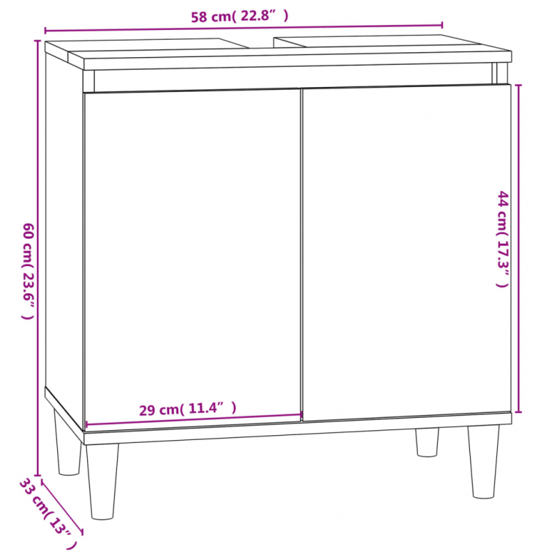 Waschbeckenunterschrank Betongrau 58x33x60 cm Holzwerkstoff