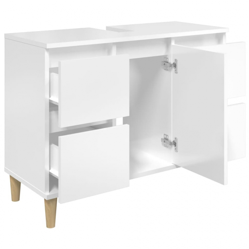Waschbeckenunterschrank Hochglanz-Weiß 80x33x60cm Holzwerkstoff