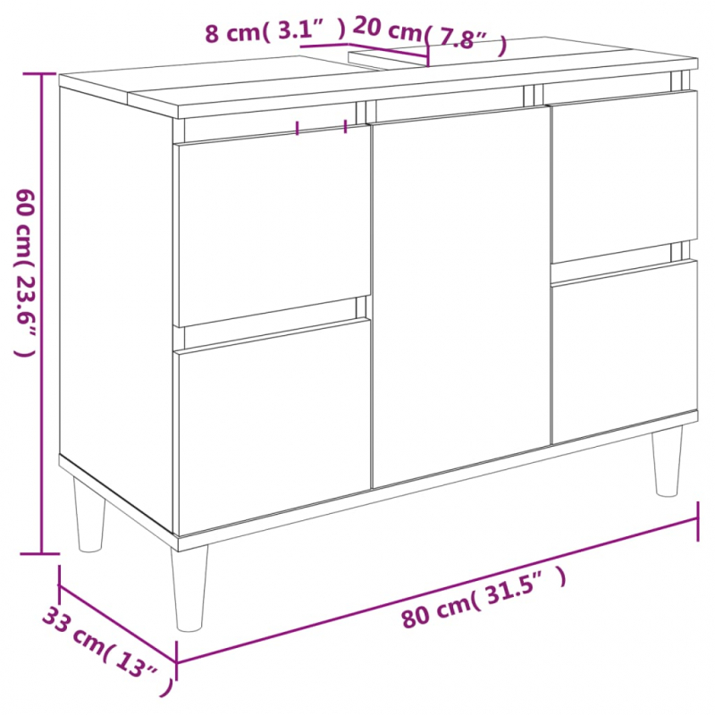 Waschbeckenunterschrank Braun Eichen-Optik 80x33x60 cm