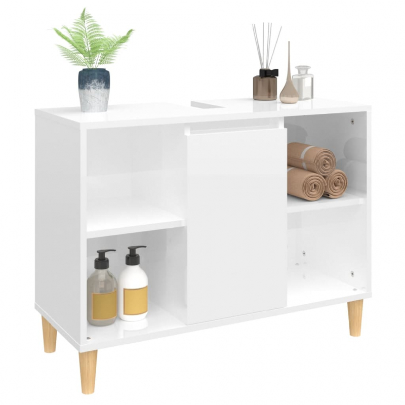 Waschbeckenunterschrank Hochglanz-Weiß 80x33x60cm Holzwerkstoff