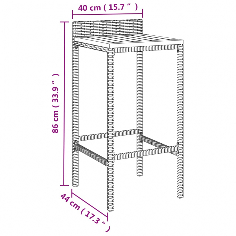 Barhocker 2 Stk. Schwarz Poly Rattan und Massivholz Akazie