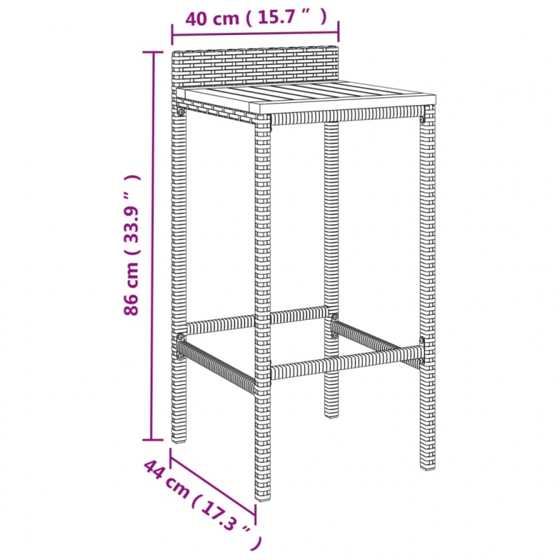 Barhocker 4 Stk. Grau Poly Rattan und Massivholz Akazie