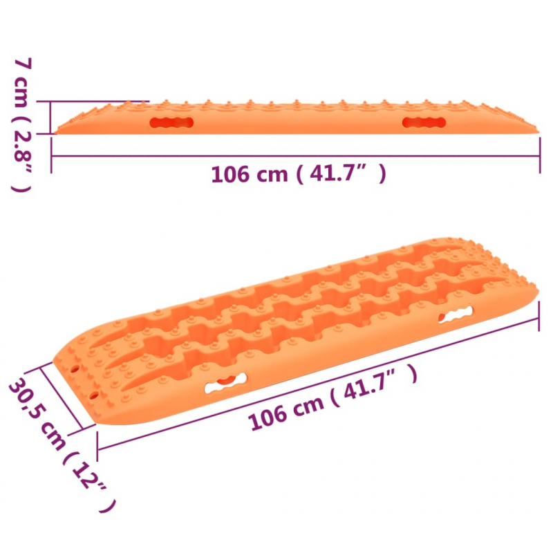 Traktionsmatten 2 Stk. Orange 106x30,5x7 cm Nylon