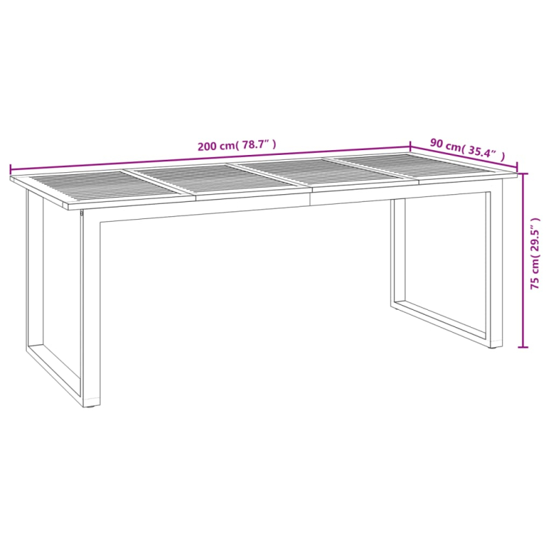 Gartentisch mit Beinen in U-Form 200x90x75 cm Massivholz Akazie