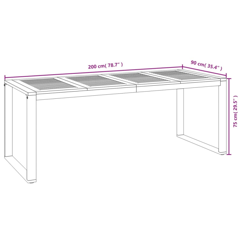 Gartentisch mit Gestell U-Form 200x90x75 cm Akazie Massivholz