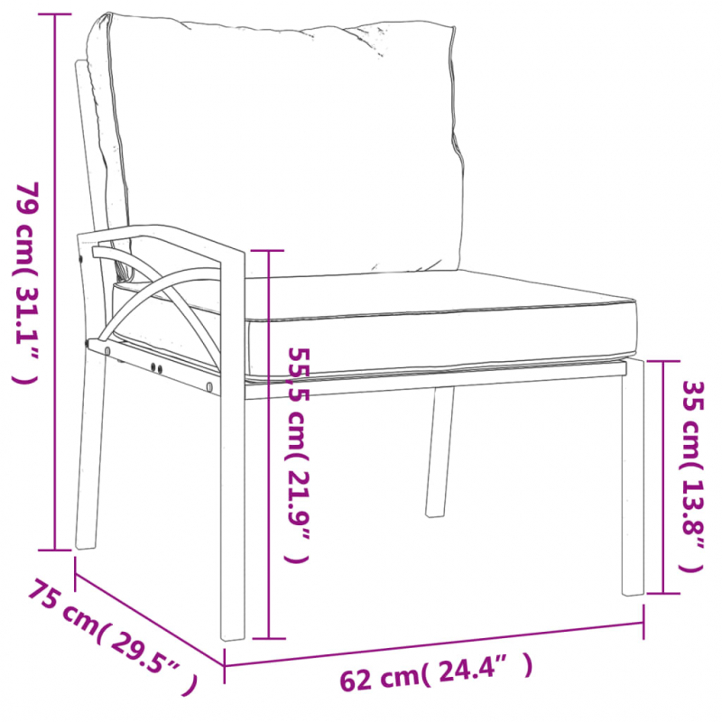 Gartenstühle mit Grauen Kissen 2 Stk. 62x75x79 cm Stahl