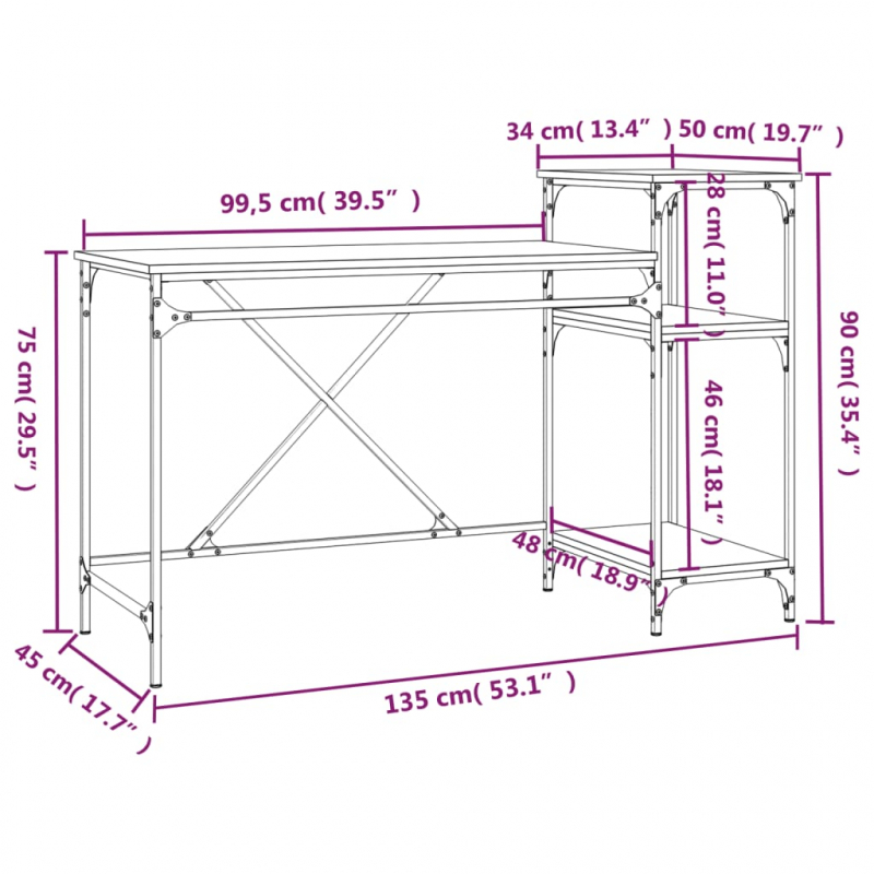 Schreibtisch mit Regal Sonoma-Eiche 135x50x90 cm Holzwerkstoff