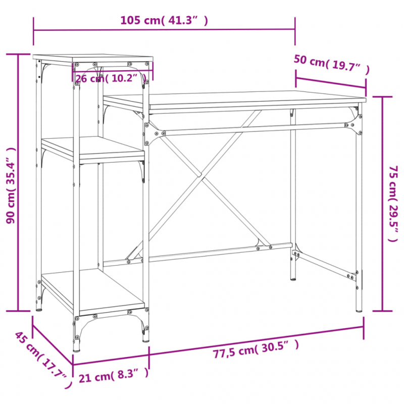 Schreibtisch mit Regal Räuchereiche 105x50x90 cm Holzwerkstoff