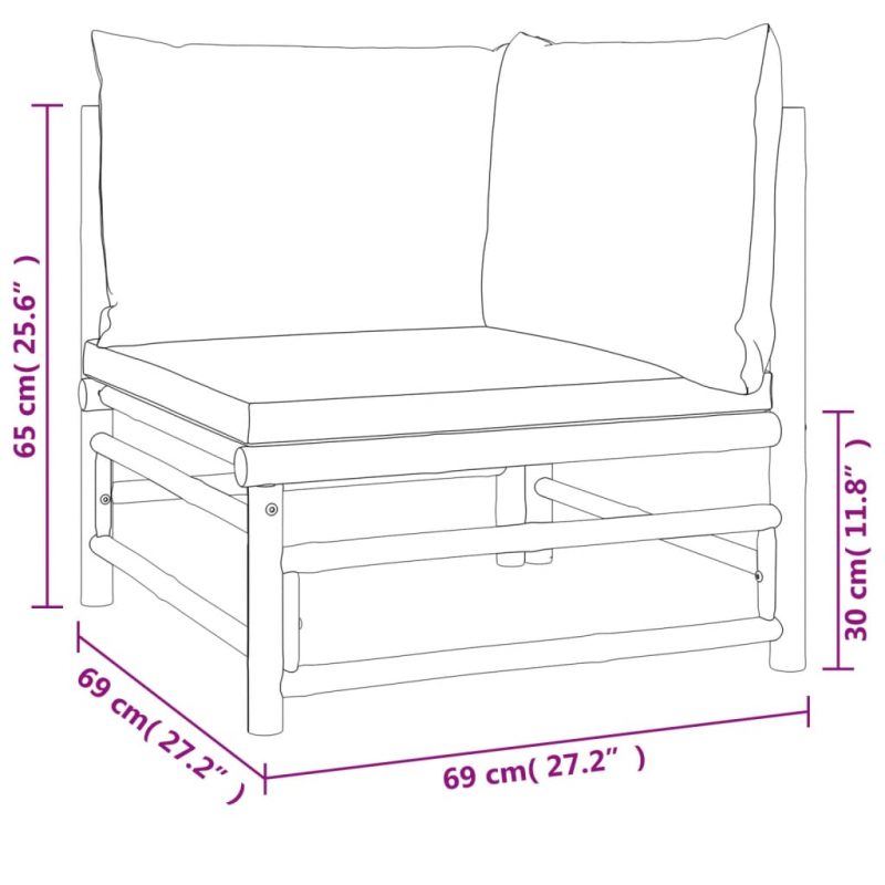 Garten-Ecksofas mit Taupe Kissen 2 Stk. Bambus