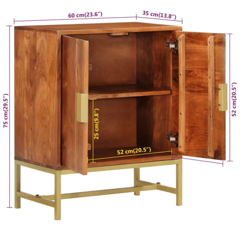 Sideboard 60x35x75 cm Massivholz Akazie