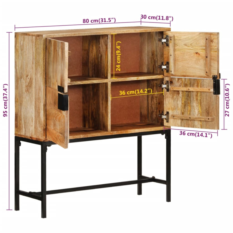 Highboard 80x30x95 cm Massives Raues Mangoholz