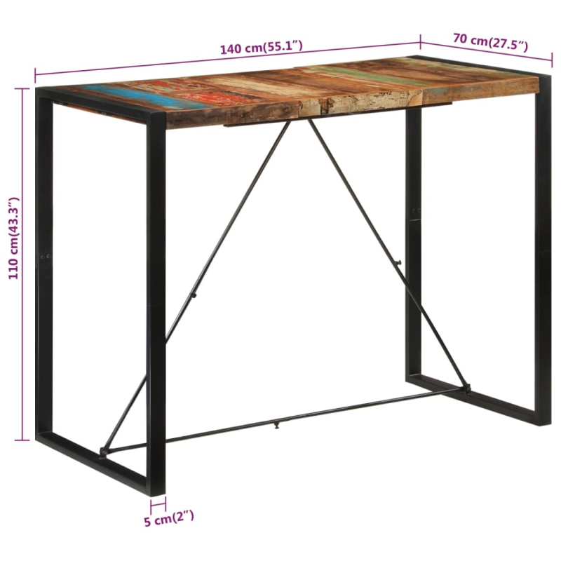 Bartisch 140x70x110 cm Altholz Massiv