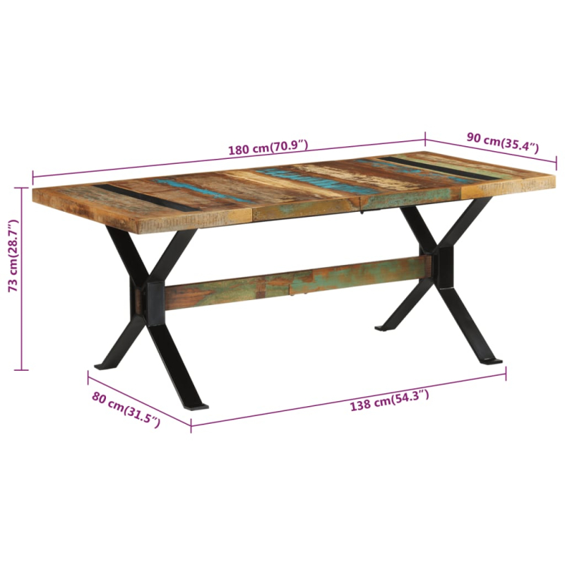 Esstisch 180x90x73 cm Massives Altholz