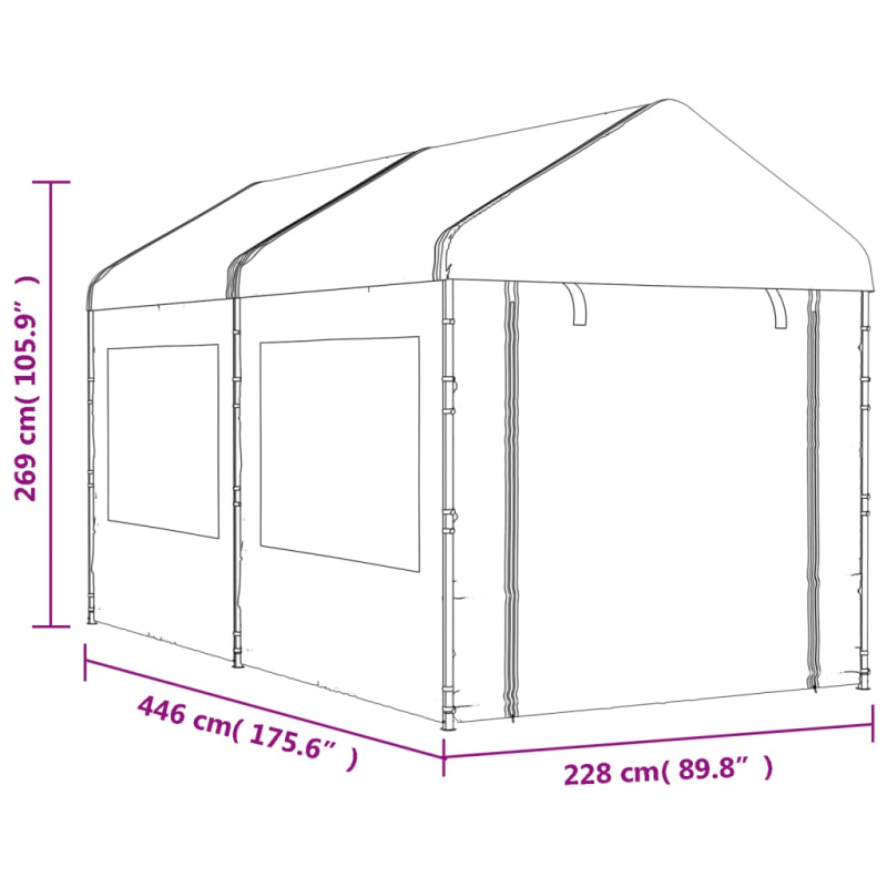 Pavillon mit Dach Weiß 4,46x2,28x2,69 m Polyethylen