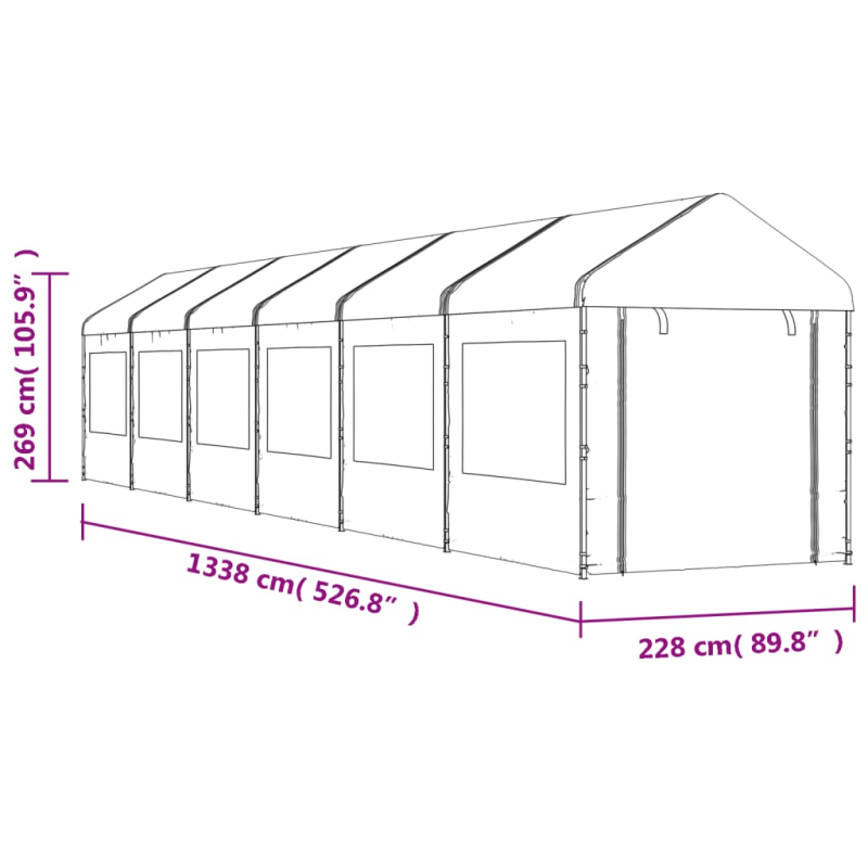 Pavillon mit Dach Weiß 13,38x2,28x2,69 m Polyethylen