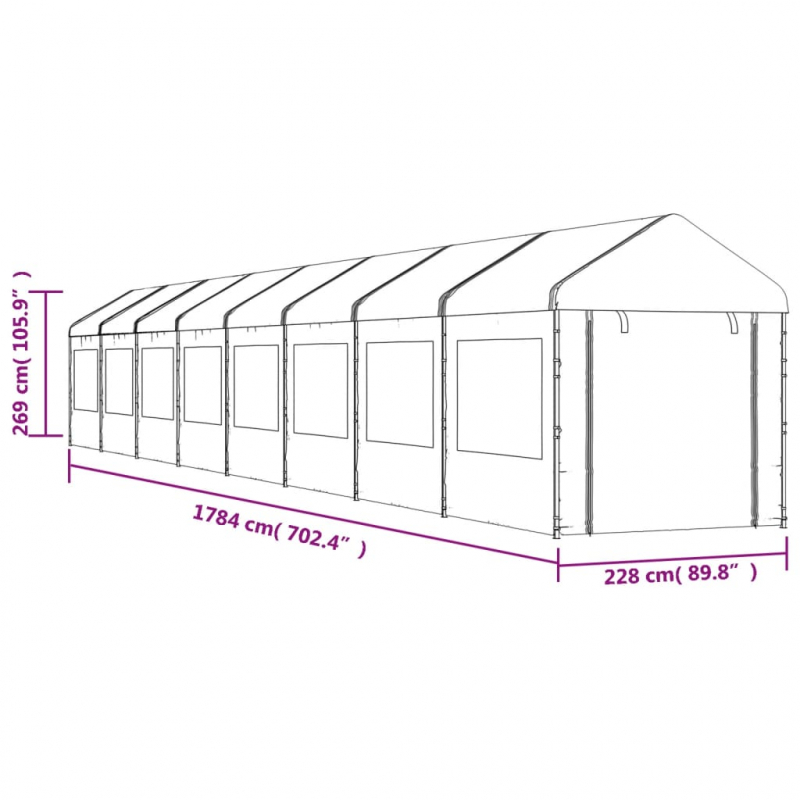 Pavillon mit Dach Weiß 17,84x2,28x2,69 m Polyethylen