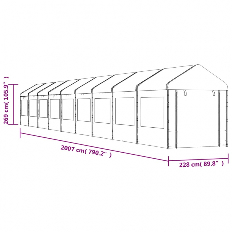 Pavillon mit Dach Weiß 20,07x2,28x2,69 m Polyethylen